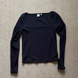 Aritzia HomeStretch Rib SquareNeck Longsleeve, Black, size L